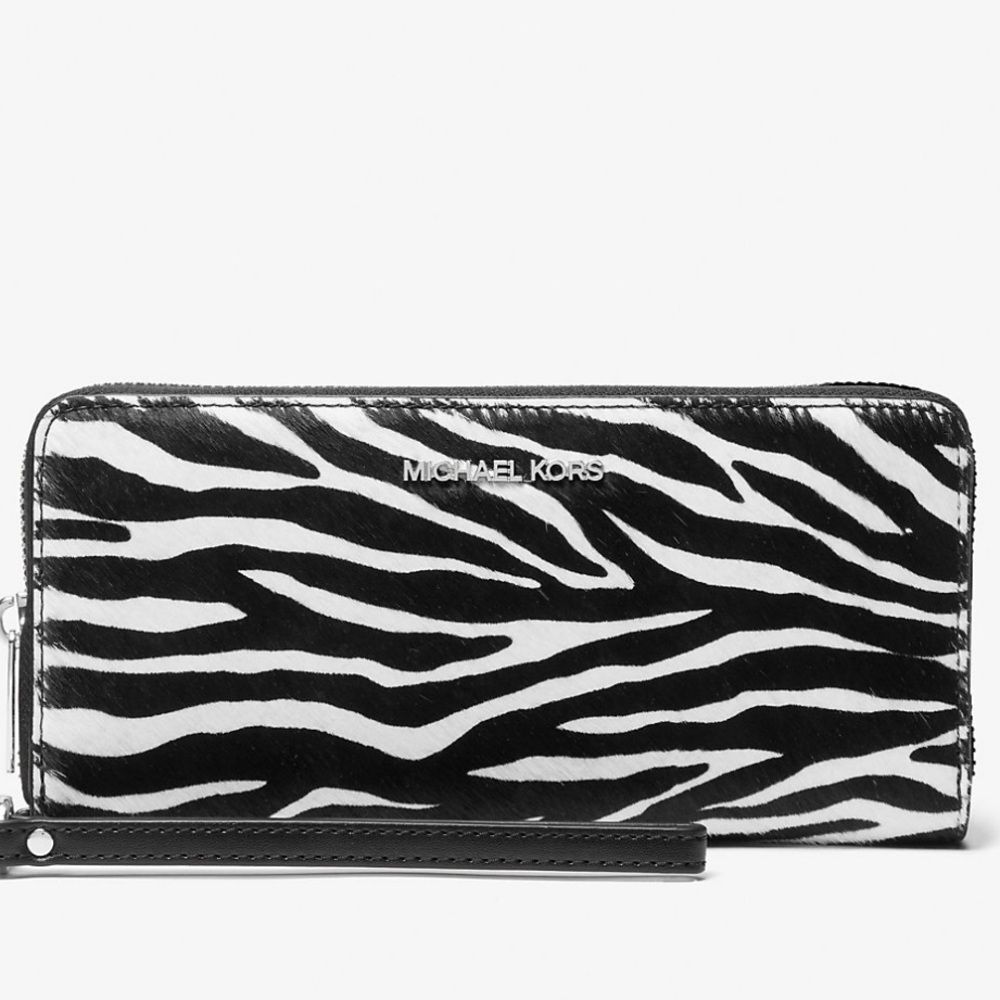 Michael Kors Jet Set Travel Zebra Print Calf Hair Continental Wallet